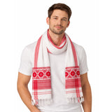 Traditional Assamese Red & White Cotton Gamosa Scarf For Men & Women | Pure Cotton Gamcha Angavastram | Soft, Lightweight & Abso