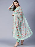 Gosriki Women'S Cotton Blend Printed Straight Kurta With Pant & Dupatta (Totara Green-Gs_S_Green_Small),Green,,B0BQJ17MX7