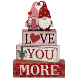 Lineshading 4 Pcs Valentines Day Tabletop Decor Wooden Gnomes Tiered Tray Decor Rustic Valentines Day Wooden Block Sign Pink H