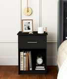 Bedside Stand, Nightstand for Bedroom with Drawer and Cubby Wooden Bed Night Stand Bedside Cabinet for Small Space, Black