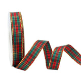 5/8 Inch Plaid Christmas Ribbon with Gold Edges, Christmas Tree Decor, Ribbon for Gift Wrapping, Wedding, and Christmas Decorati