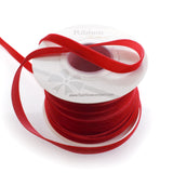3/8 Velvet Ribbon - Narrow Single-Sided Craft Trim for Hair Bows, Sewing & Gift Wrapping - (Red, 25 Yards)