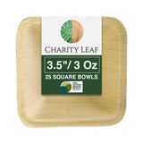 Charity Leaf Disposable Palm Leaf 3.5 Square Mini Bowl (25 pcs) Dipping Bowls | Bamboo Like| All Natural and Biodegradable | Cha
