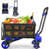 2-in-1Hand Truck Dolly Foldable with Folding Basket, 330LB Folding Hand Truck Heavy Duty Carrying, Combination of 4 Wheels and 2
