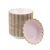 Geeklife Pink Gold Disposable Paper Bowls with Foil Scalloped Border,20oz Party Serving Bowls for Daily Meal Soup Morning Cereal