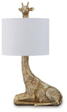 Signature Design by Ashley Ferrison Contemporary Polyresin Giraffe Table Lamp with On-Off Switch, Metallic & White