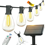 BLIATLUS 60FT Solar String Lights Outdoor Waterproof with Remote Control Solar Patio Lights 15+2 shatterproof LED Bulbs for Porc