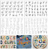 ORIGACH 4 Sheets 143 Pcs Water Soluble Embroidery Patterns Stabilizers - Pre-Printed Letter, Number & Floral Hand Sewing Stabili