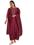 Libas Womens Woven Design Silk Blend Straight Kurta With Trousers And Dupatta
