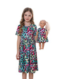 Bow Dream Girls Dress and Matching Doll Clothes Accessories for Girls Short Sleeve Leopard Kids Dress Size 110