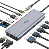 Laptop Docking Station 4 Monitors, Dual HDMI+8K DP+VGA, 10Gbps, 100W PD, 6 USB C/A Ports, Ethernet, SD/TF, LIONWEI 13 in 1 USB C