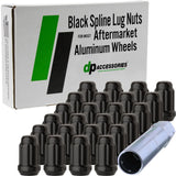 DPAccessories Black 1/2-20 Lug Nuts for Aftermarket Wheels - Closed End Spline Tuner - 34mm (1.35) Tall - Set of 24 - D5242P-230