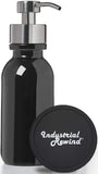 Black Wide Mouth Soap Dispenser with Metal Pump - Includes Non Slip Bottom and Counter top Protector. 16oz Glass Jar Lotion Bott