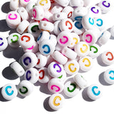 Yiizzxin 200pcs Colorful Acrylic Letter C Beads,4x7mm Round Flat Multicolor Letter C Beads,White Background Mixed Color Alphabet