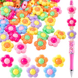 YALOJE 100pcs Large Flower Beads for Jewelry Making, Multicolor Cute Acrylic Flowers Bead, Floral Spacer Beads with Hole, Flower