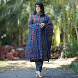 Gosriki Women'S Cotton Blend Straight Printed Kurta With Pant & Dupatta (Pedi Blue-Gs_Xl_Blue_X-Large),Blue,,B0CTHVYYPN