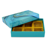 GROWNEX Marble Blue Lid Chocolate Box with 6 Compartments Paperboard Sweets Packaging, 6x4x1.25 Inch (Pack of 15) Customise Gi