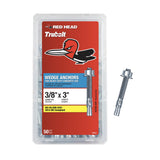 Red Head TruBolt 3/8 x 3 Inch Wedge Heavy-Duty Concrete Anchors, 50 PCS, Versatile Threaded Design for Fastening into Solid Conc