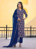 Gosriki Women'S Rayon Blend Straight Printed Kurta With Pant & Dupatta (Shaniya Blue-Gs_L_Blue_Large),Blue,,B0DCK63GRH