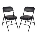 OEF Furnishings (2 Pack Vinyl Upholstered Folding Chairs with 2-Inch Cushioned Seat - Black, Durable 18-Gauge Steel Frame, Super
