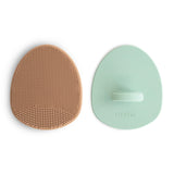 mushie Baby Bath Cradle Cap Brush | Soft Silicone Bristles for Dry Skin, Eczema, & Cradle Cap Treatment | 2-Pack (Natural/Cambri