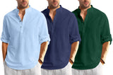Bellstone Men's Cotton Blend Solid Regular Dress Shirt (KURTA1600_Triple_Sky-Navy-DarkGreen_M