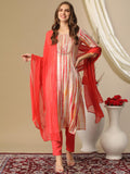 Gosriki Women'S Rayon Blend Straight Printed Kurta With Pant & Dupatta (Tiedye Red-Gs_M_Red_Medium),Red,,B0D3BZJ2RC