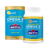 Qunol Advanced Omega 3 Krill and Fish Oil Complex, 10x Better Bioavailability, One Pill Dose, 250mg EPA & DHA, Supports Brain, E