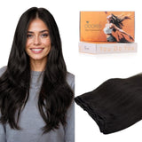 DOORES Sew in Hair Extensions Real Human Hair, 14 Inch Natural Black, Sew in Weft Extensions Hand Tied Long Straight 100g