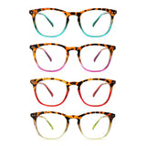 25DU 4 Pack Reading Glasses for Women Men Square Blue Light Blocking Computer Reader with Spring Hinge Anti Eyestrain +4.0
