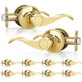 Gaurqiah Wave Style Passage Door Handle Without Keys, 10 Pack Wholesale Non-Locking Door Lever for Hallway/Closet in Polished Br