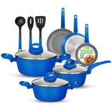 NutriChef 12-Pc Blue Nonstick Cookware Set - Professional Pots & Pans with Durable Coating, All Cooktops Compatible, Including I
