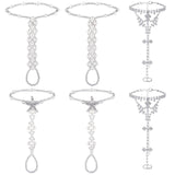 6 Pieces Rhinestone barefoot sandals for Women Wedding Beach Anklet Chain with Starfish barefoot sandals foot jewelry Silver Foo