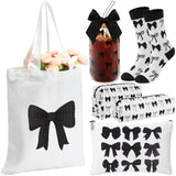 Dansydaisy Coquette Gift for Women Bow Preppy Makeup Bag Set Aesthetic Glass Cups with Lids, Canvas Tote Bag Gift Set, Bow Theme