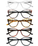 EYEURL 5 Pack Cat Eye Reading Glasses for Women-Blue Light Glasses for Woman Fashion Readers with Spring Hinge Computer reading