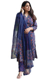 Gosriki Women'S Rayon Viscose Straight Printed Kurta With Pant & Dupatta (Momos Blue-Gs_Xl_Blue_X-Large),Blue,,B0DY8656Z6