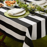 Dii Cabana Stripe Outdoor Tabletop Collection, Stain/Wrinkle Resistant & Waterproof, 60 Round, Tablecloth, Black