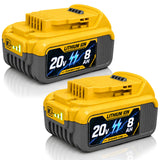 SANIU 2 Pack 8.0Ah Replacement for DeWalt 20V Battery, Long-Lasting Battery Compatible with Dewalt 20 Volt Cordless Power Tools