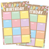 2PCS Rustic Kraft Happy Birthday Chart Poster Set Class Doodle Kraft Pastel Birthday Calendars Chart Bulletin Board Posters for