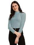 Wedani Women'S Casual Solid Top Mock Neck With Regular Puff Long Sleeve Top (Medium Grey),Grey,M
