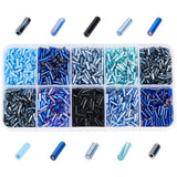 GOMAKERER 3000 Pcs 10 Colors Glass Bugle Beads, Blue Series Screwy Bugle Beads Long Tube Seed Bead Loose Spacer Bead for DIY Cra