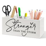 DUXMNAMG Inspirational Pen Holder, Motivational Office Pen Pencil Holder Organizer for Desk Accessories, Stronger Than the Storm