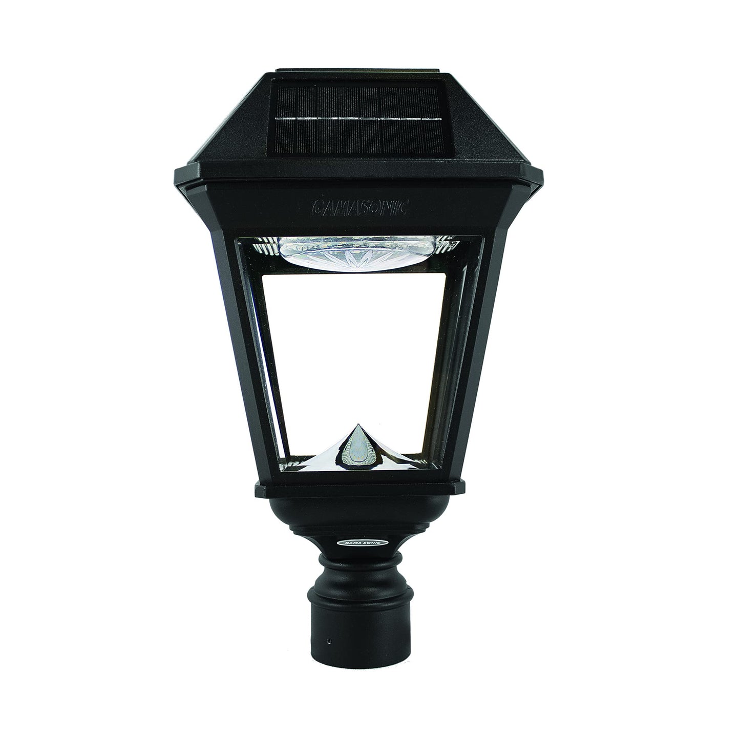 Gama Sonic Imperial Iii Solar Post Light, Black Aluminum And Glass, Outdoor Lamp, 300 Lumen Dual Color Temperature, 3-Inch Fitte