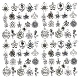 WOCRAFT 120pcs Antique Silver Fower Charm for Jewelry Making Alloy Spring Floral Flower Charms for DIY Crafts (SN032)