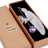 HASTHIP Metal Feather Bookmark, Butterfly, Glass Beads Pendant, Silver Flow