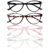 Przene 4 Pack Blue Light Blocking Reading Glasses,Cat Eye Reading Glasses With Spring Hinge Reader For Women/Men.(MIXED COLOR-C1