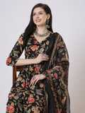Anni Designer Women'S Rayon Viscose Printed Anarkali Kurta With Pant & Dupatta (Belono Black-Vks01_Xxl_Black_Xx-Large),Black,2XL,,,
