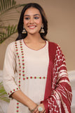 Anni Designer Women'S Cotton Blend Straight Embroidered Kurta With Pant & Dupatta (Dd Beige_M_Beige_Medium),Beige,M,,,