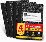 1InTheOffice Composition Notebook College Rule 9.75 x 7.5, Composition Notebooks, Composition Book, Black, 4 Pack