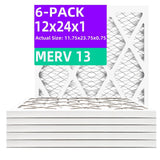 Qingzhug 12x24x1 MERV 13 (6-Pack) Pleated Air Filter (Actual Size: 11.75 x 23.75 x 0.75) MPR 1900 & FPR 10, Furnace Air Filters